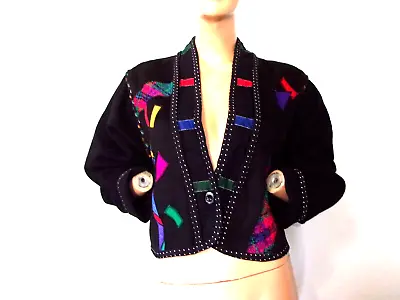 Vtg 80's MEMPHIS MILANO Design LYNN MURRAY Fiber Artist Pop Art Bolero Jacket L • $50