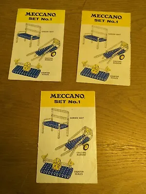 1970s Different Years X 3 MECCANO SET NO 1 INSTRUCTION FOLDOUT • £10