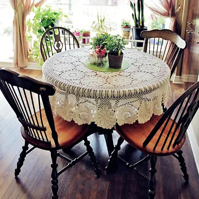 $54.74 • Buy Round Vintage Lace Tablecloth Hand Crochet Cotton Table Cloth Topper Doily 52 