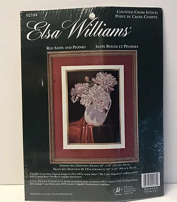 Elsa Williams Red Satin And Peonies Cross Stitch Kit 02184 • $25