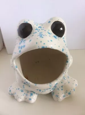 Vintage Ceramic Big Mouth Frog Sponge Holder Blue White Speckled Kitchen Decor • $19