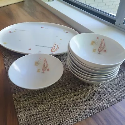 Vintage Retro Melmac Prolon Melamine Choraleer Pattern 8 Bowls + Large Platter  • $18