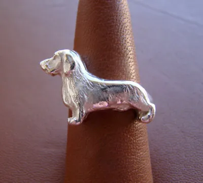 Large Sterling Silver Wire-haired Dachshund Standing Study Ring • $160