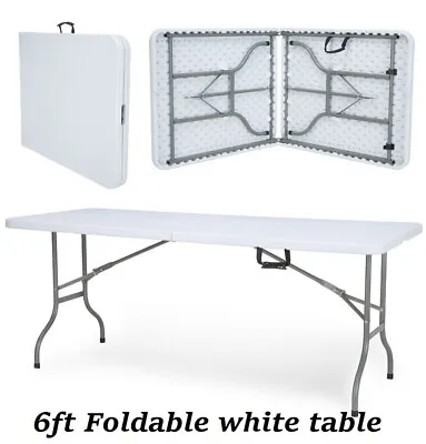 White Foldable Table 6ft  Indoor Outdoor Garden Catering Tables For Camping BBQ • £36.01