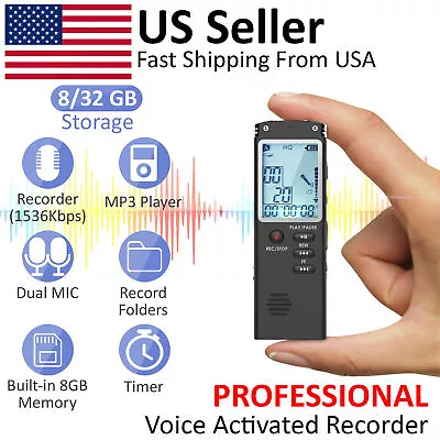 32G Voice Activated Mini  Digital Sound Audio Recorder Dictaphone MP3 Player • $9.98