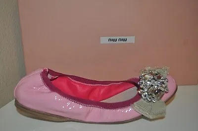 Miu Miu Prada Crystal Jeweled Bow Embellished Ballet Flat Shoe Patent Pink 35.5 • $338