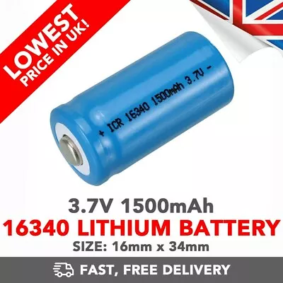 16340 Lithium Cell Rechargeable Battery 3.7v 1500mAh CR123A + Device • £26.49