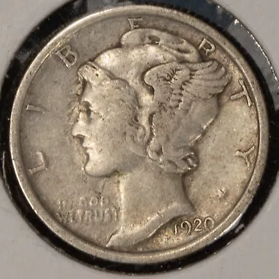 1920 10c Mercury Silver Dime - XF - Nice Die Clash - Value Coin - SKU-T4203 • $29.95