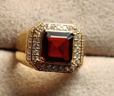 Natural Red Garnet Ring 14K Solid Gold Men's Ring Gemstone Ring Birthstone Gift. • $510