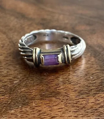 DAVID YURMAN 925 STERLING SILVER & 14k GOLD TWISTED RING W/ AMETHYST STONE Sz 7 • $250