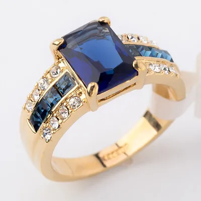 R170 Simulated Blue Sapphire Anniversary Ring 18KGP CZ Rhinestone Size K1/2 - U • £9.59