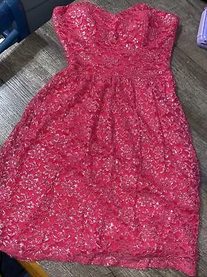 Jr 5/6 3/4 ? Pink Silver Lace Dress Prom Homecoming Dress • $17.99