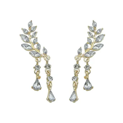 Luxurious Full Rhinestone Gold Silver Water Drop Wing Shape Earrings For Wedding • $1.97