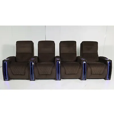 Seatcraft Apex Brown Fabric Home Theater Seating Row Of 4 Power Recliners USB • $3300