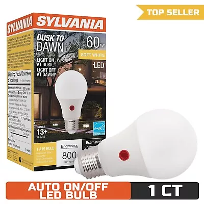 SYLVANIA Dusk-to-Dawn A19 LED Light Bulb Auto On/Off Sensor 60W=9W Soft White • $9.40