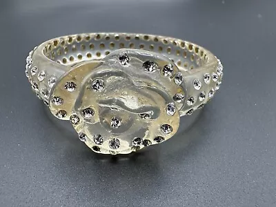 Vintage Clear And Sparkling Lucite Bracelet With Rhinestones Featuring A Rose • $75