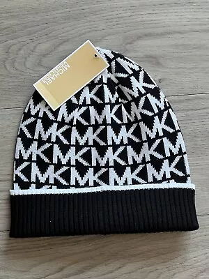 Michael Kors Mk Logo Knit Beanie Hat - Black/white - One Size - Nwt • $17.99