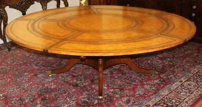 Stunning Georgian Style Maitland Smith Tooled Leather Round Perimeter Table  • $5750