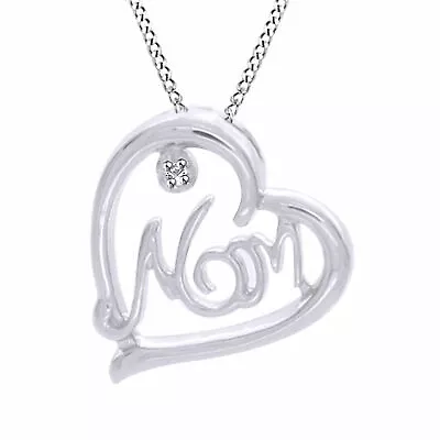 Round  Mom Heart Pendant Necklace With Chain 10K Solid White Gold • $313.83