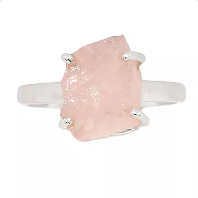 Natural Morganite Rough - Madagascar 925 Silver Ring Jewelry S.9 CR23797 • $15.99