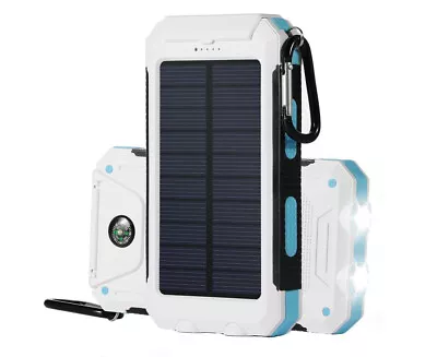 TODO 8000Mah Solar Power Bank Mobile Phone Usb Iphone Charger Led Torch - Whi... • $29