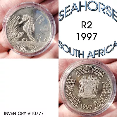 1997 KNYSNA SEAHORSE SILVER PROOF 2 Rand South Africa  R2 Slight Blue Toning • $58