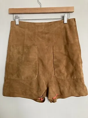H & M Suede Leather Shorts Tan Camel Size 6 Side Zip • $39.20