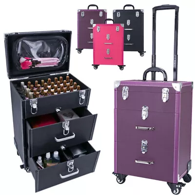 Large Makeup Trolley Case Beauty Trolley Case Vanity Case Box On Wheels W/Drawer • £59.95