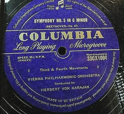 £8 • Buy Columbia 33cx 1004. Beethoven Symphony No.5, Von Karajan, Vienna Phil. 