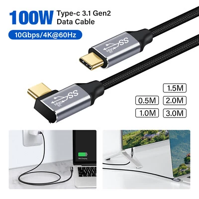 $9.99 • Buy 100W 5A USB C To C PD Cable Fast Charging Type-C Right Angle Data Cord 4K Lead