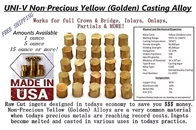 UNI V - Yellow ( Gold ) Non-precious Casting Alloy + Pick Amount & FREE SHIPPING • $18.50