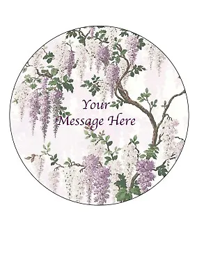 Edible Icing Sheet PERSONALISED Wisteria Flower Design 7.5  Circle Cake Topper • £4.99