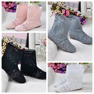 £25.19 • Buy Womens Mesh Bohemian Summer Flat Cut Out Shoes Knitted Crochet Calf Short Boots