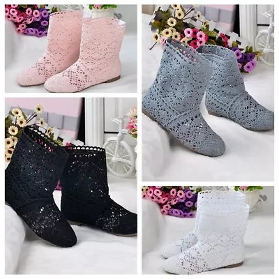 Womens Mesh Bohemian Summer Flat Cut Out Shoes Knitted Crochet Calf Short Boots • £25.19