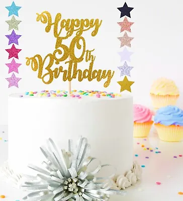 Happy Birthday ANY AGE 30th 50th 70th 80th 90th ETC Glitter Cake Topper Decor • £3.09