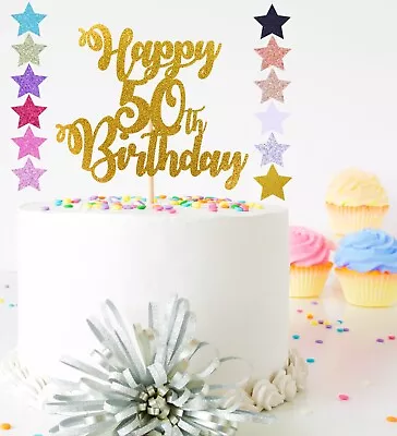 Happy Birthday ANY AGE 30th 50th 70th 80th 90th ETC Glitter Cake Topper Decor • £3.09