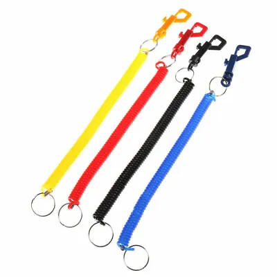 Spiral Clip On Ring Stretchy Elastic Coil Spring Retractable Keyring Key Chain • £1.89