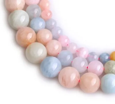 AAA Natural 6/8/10/12mm Multicolor Morganite Round Gemstone Loose Beads 15'' • $3.99