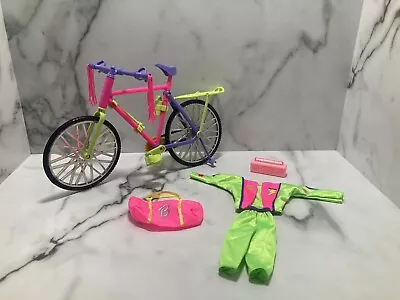 Vintage  1990s Barbie Pink Toy Bicycle With Tassels  & Water Bottle Outfit Radio • $28