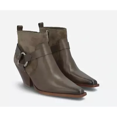 NWT Vince Camuto Nenanie Ankle Bootie 8.5 Western Boot Buckle Taupe Tan Brown • $62.30