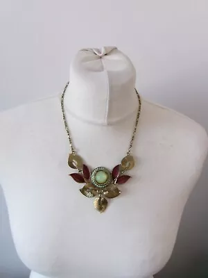 Costume Jewellery Statement Necklace Gold Tone Green Brown Leaf  Accessorize • £7.85