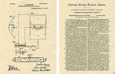 ENRICO MARCONI US PATENT For RADIO Art Print READY TO FRAME!! 1897 Vintage Fm Am • $9.95