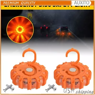 Pair LED Road Flare Emergency Disc Safety Light Flashing Roadside Beacon Warning • $19.99