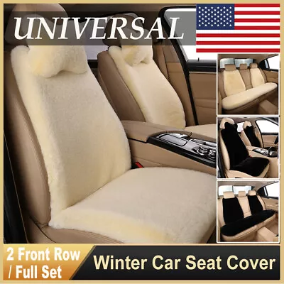 Faux Sheepskin Car Seat Covers Front/Rear Cushions For SUV Truck Van Beige Black • $69.92