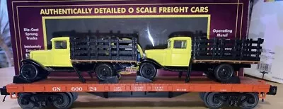 ✅mth Premier Great Northern 50 Ton 41’ Wood Flat Car W/ Chevy Trucks 20-98452! • $99.99