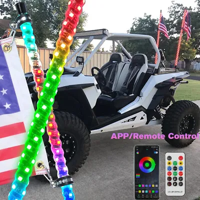 Pair 3ft ATV UTV LED Whip Lights Antenna Bluetooth + US Flag & Remote Control JQ • $99.17