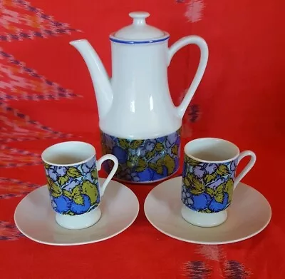 Retro Vintage Coffee Set Japan 2 Cups And Saucers Grapes Purple Blue Green • $32