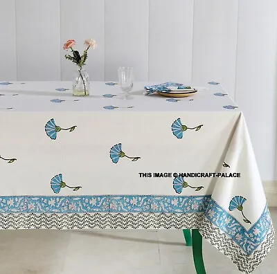 £55.19 • Buy Hand Block Print Indian Tablecloth 100%Cotton Floral Rectangular White 10 Seater