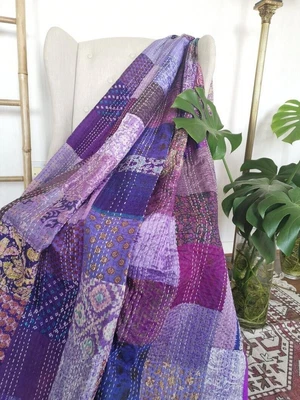 £95.52 • Buy Vintage Patchwork Kantha Bedspread Indian Handmade Quilt Throw Cotton Blanket
