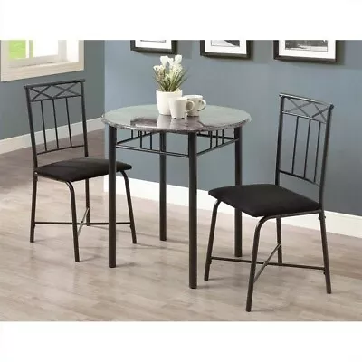 Monarch 3 Piece Metal Bistro Set In Grey Marble And Charcoal • $215.99